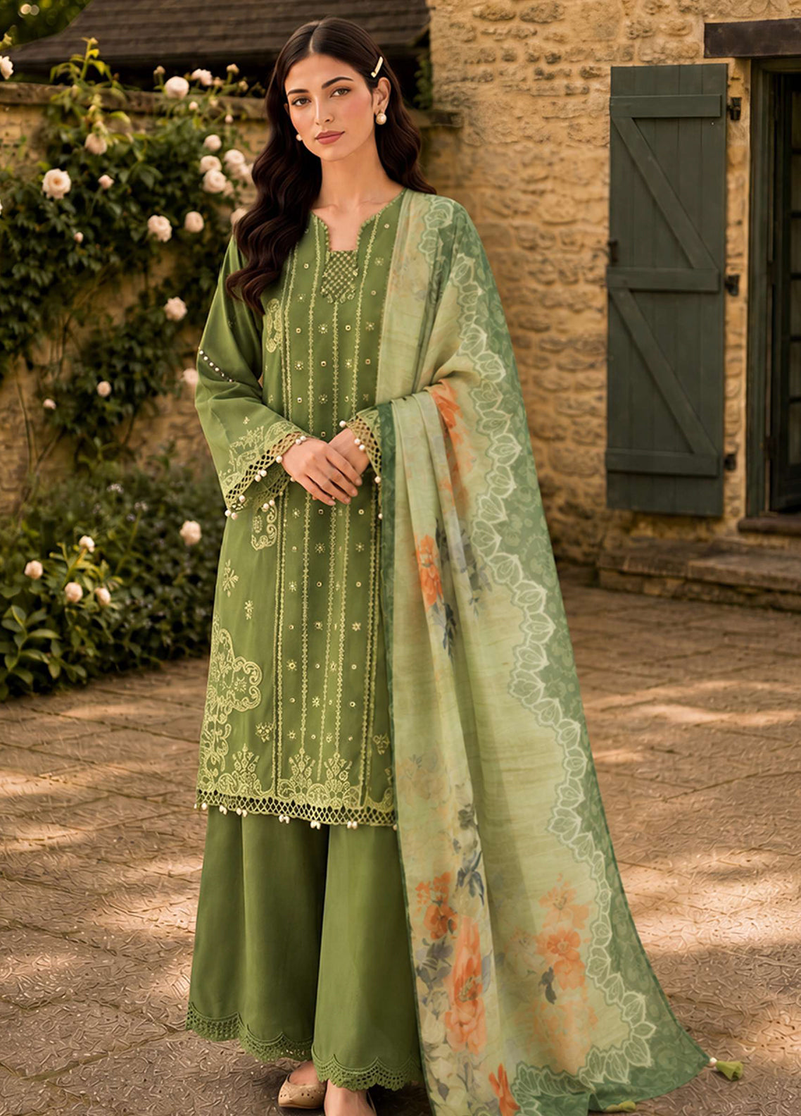 Zellbury Chikankari Embroidered Cotton 3 Piece Unstitched Suit WUS26E34090
