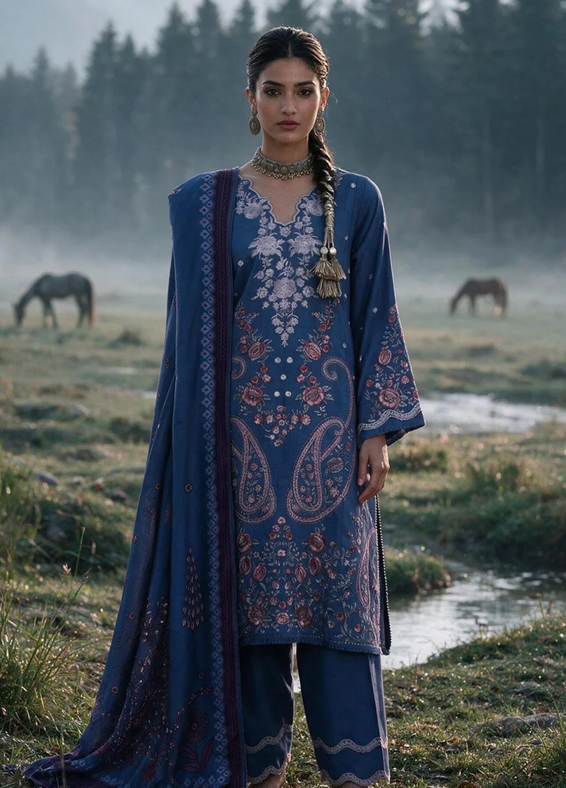 Zellbury Embroidered Khaddar 3 Piece Unstitched Dress WUWQ1E30341 Blue