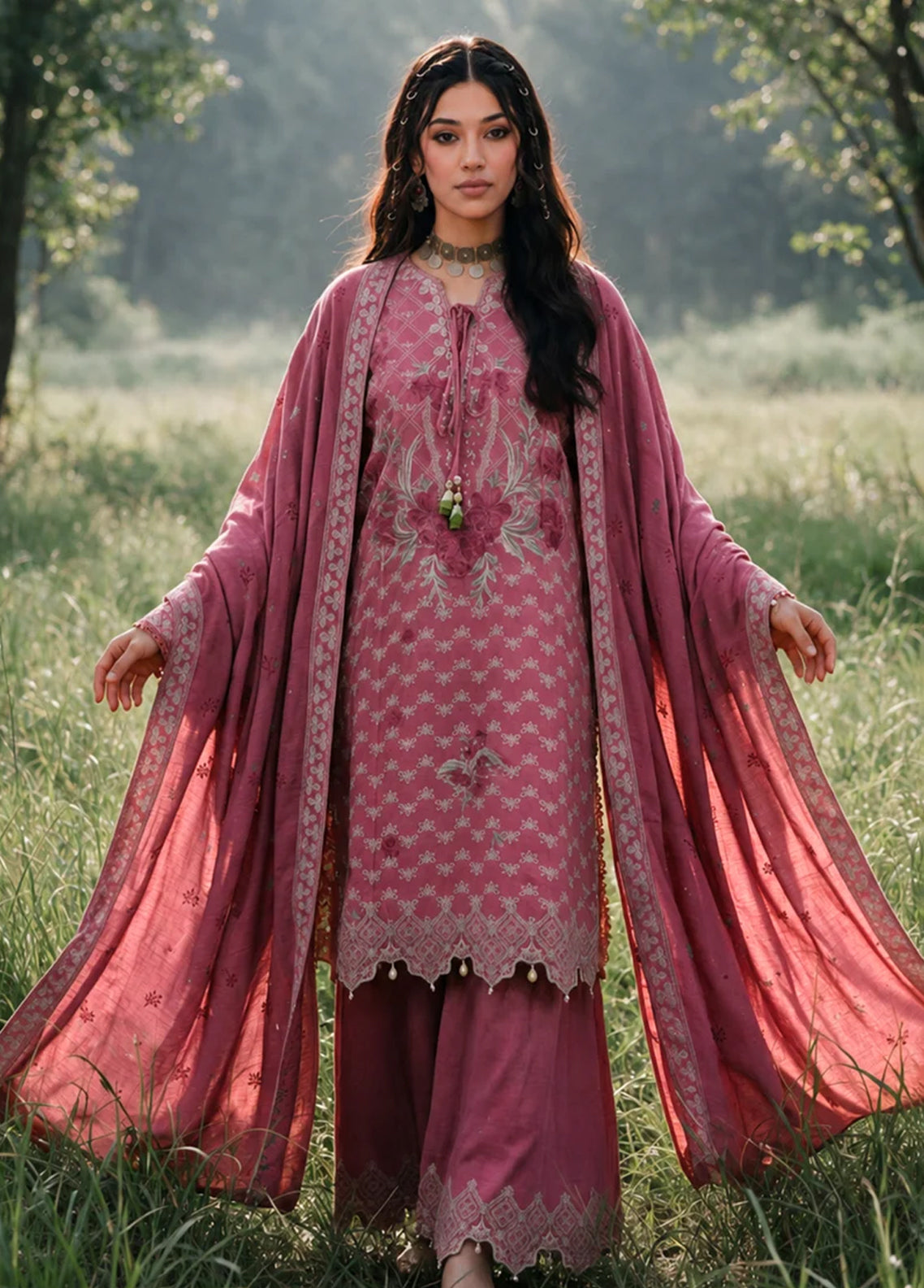 Zellbury Embroidered Khaddar 3 Piece Unstitched Dress WUWQ1E30346 Tea Pink