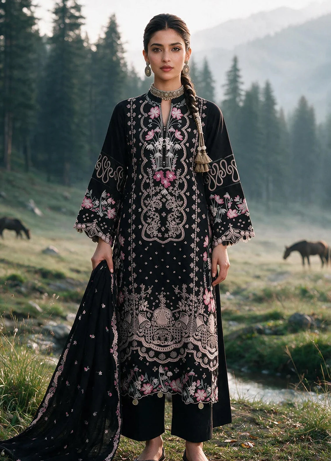 Zellbury Embroidered Khaddar 3 Piece Unstitched Dress WUWQ1E30348 Black