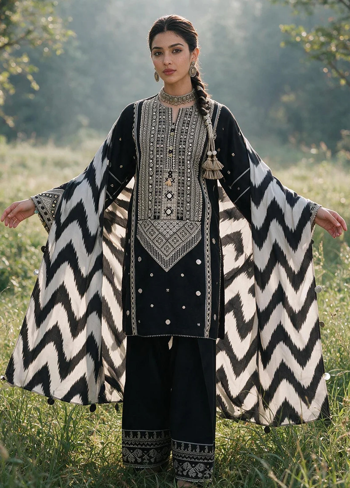 Zellbury Embroidered Khaddar 3 Piece Unstitched Suit WUWQ1E30336 Black