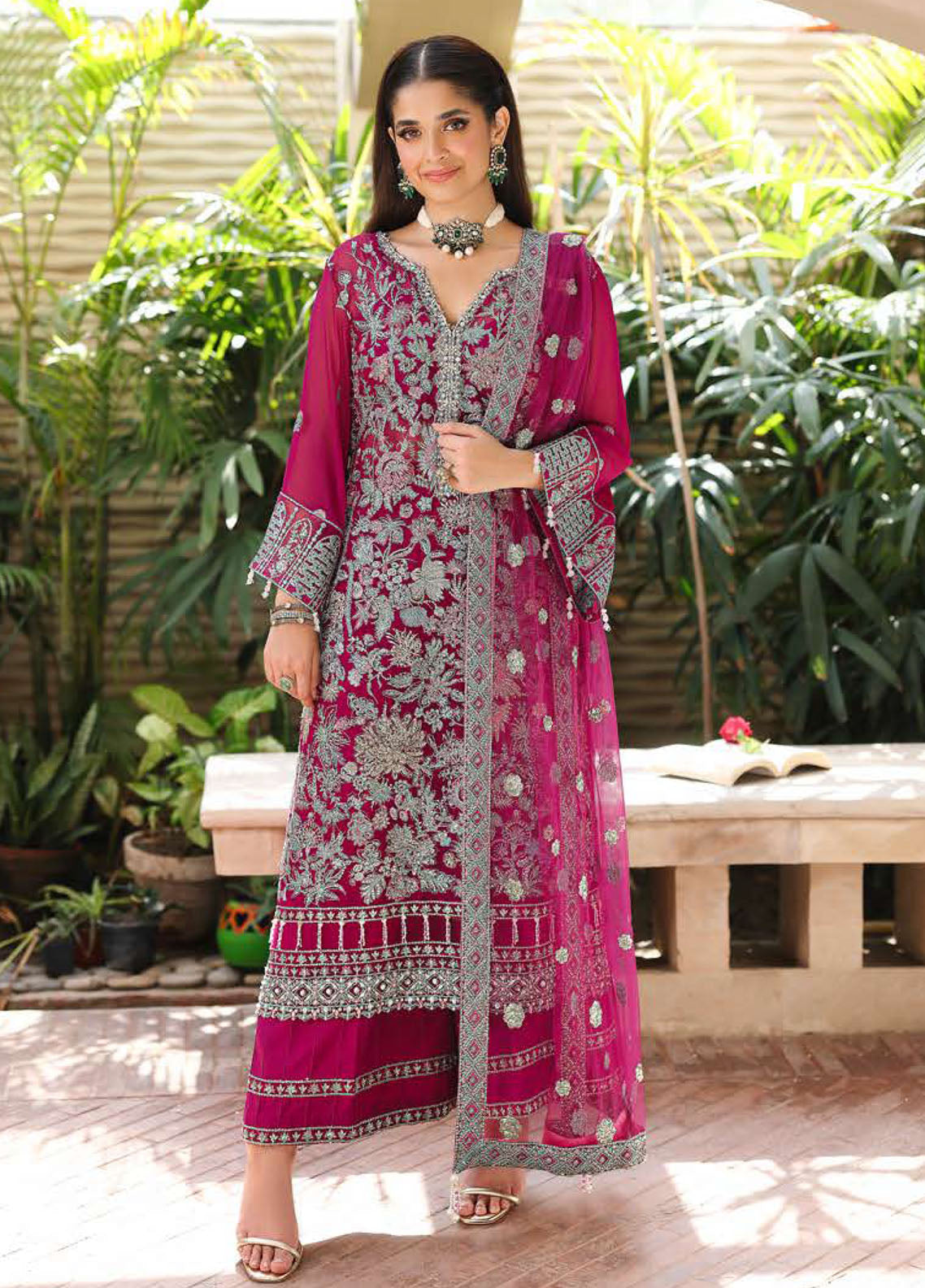 Aangan By Roheenaz Embroidered Chiffon 3 Piece Unstitched Suit RNZ25ALB D-08 EIRA