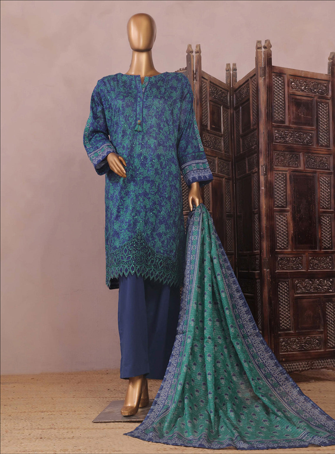 Aashkaar By HZ Textile Embroidered Lawn 3 Piece Stitched Suit HZ25AV3 PEC-102 TEA BLUE