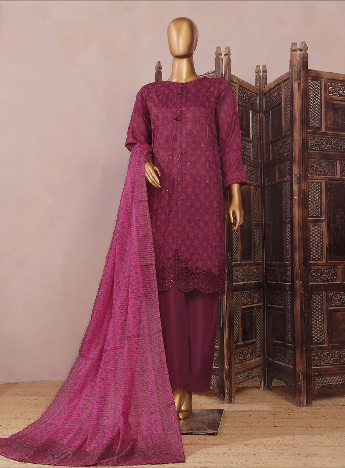 Aashkaar By HZ Textile Embroidered Lawn 3 Piece Stitched Suit HZ25AV3 PEC-103 BURNT MAROON