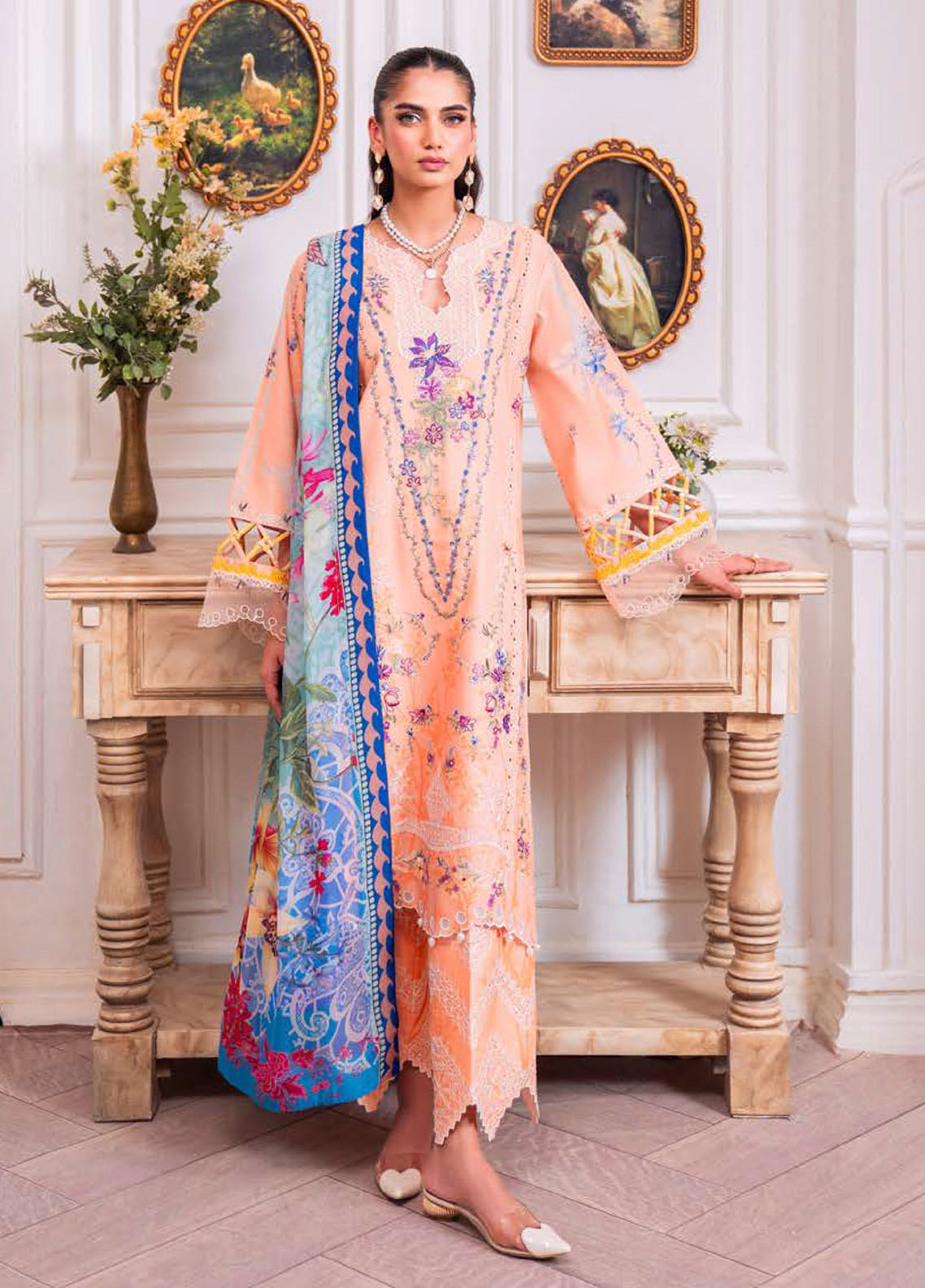 Aezel By Roheenaz Embroidered Cambric 3 Piece Unstitched Suit RNZ25AEC D-2A AMAL