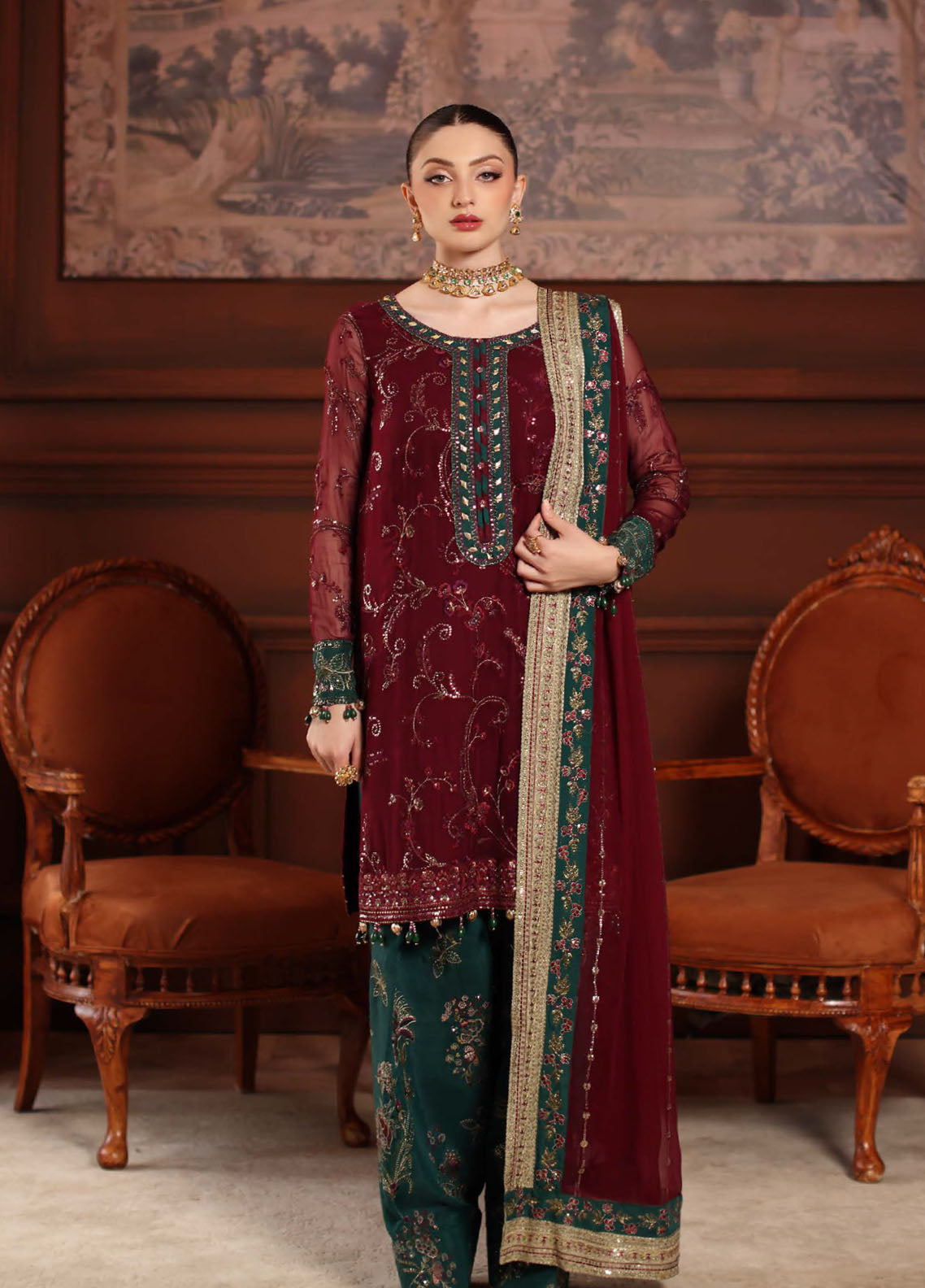 Alfaaz By Nureh Festive Embroidered Chiffon 3 Piece Unstitched Suit NU25AF D-NL-90