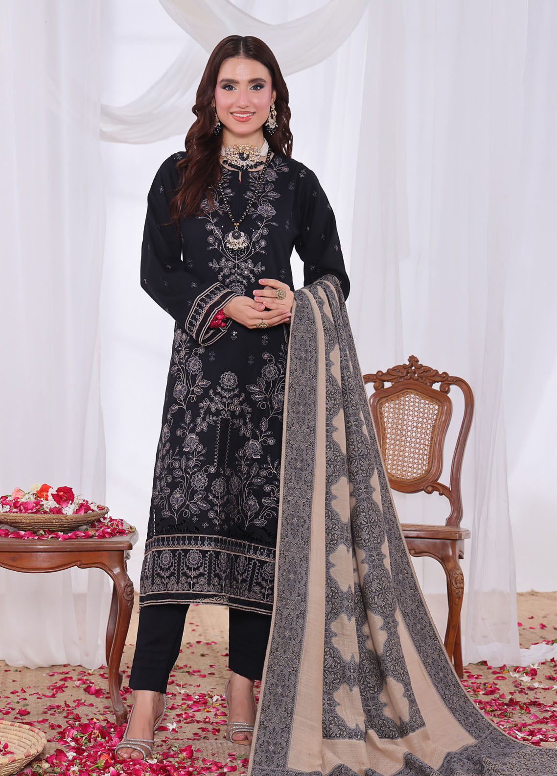 Alif By Schick Embroidered Slub Dhanak Peach 3 Piece Unstitched Suit SDH25ADP D-WJ-04