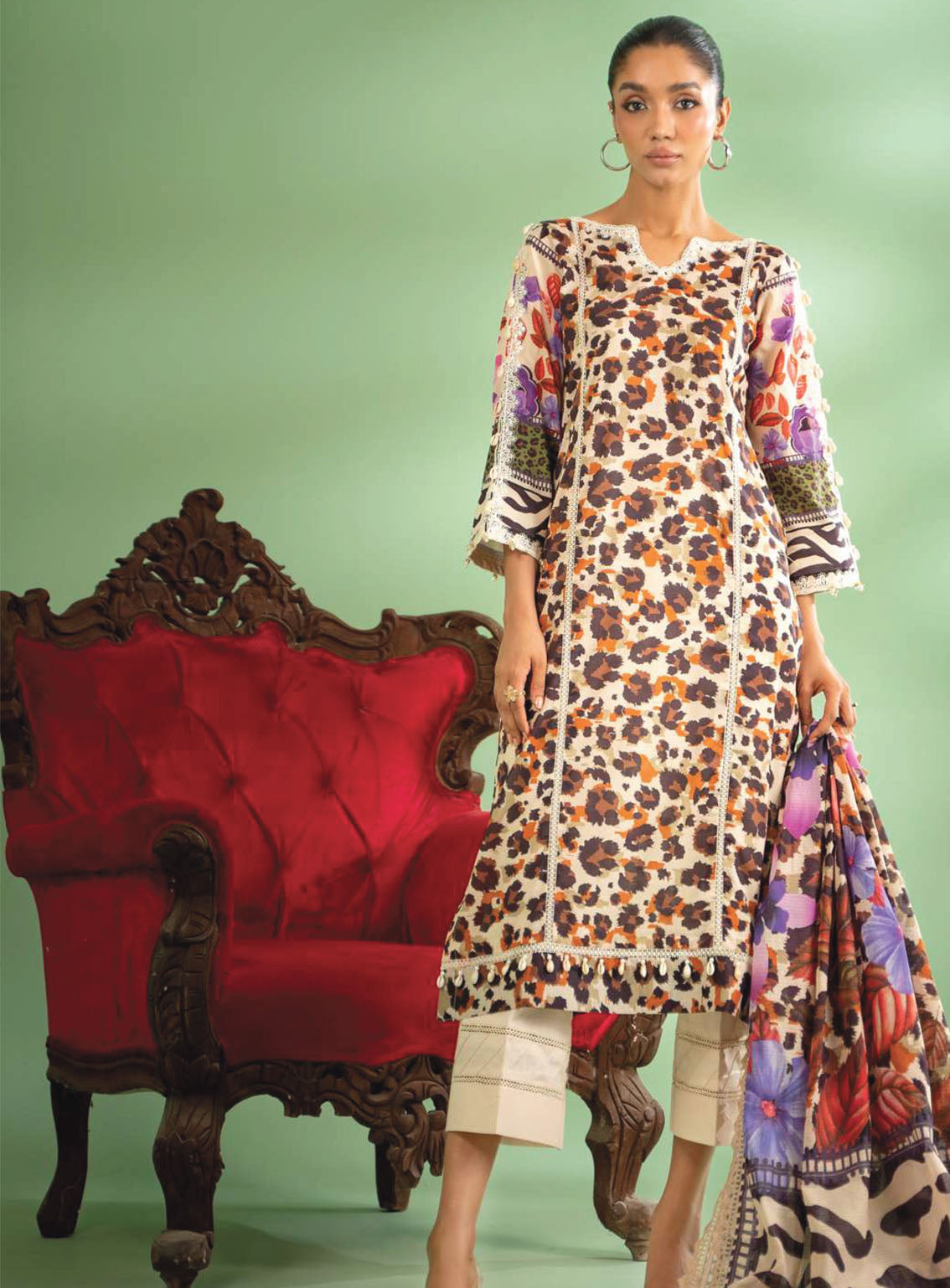 Alzohaib Colors Digital Printed Bana Doriya Dupatta Lawn 3 Piece Unstitched Suit AZ24CL CDB-03