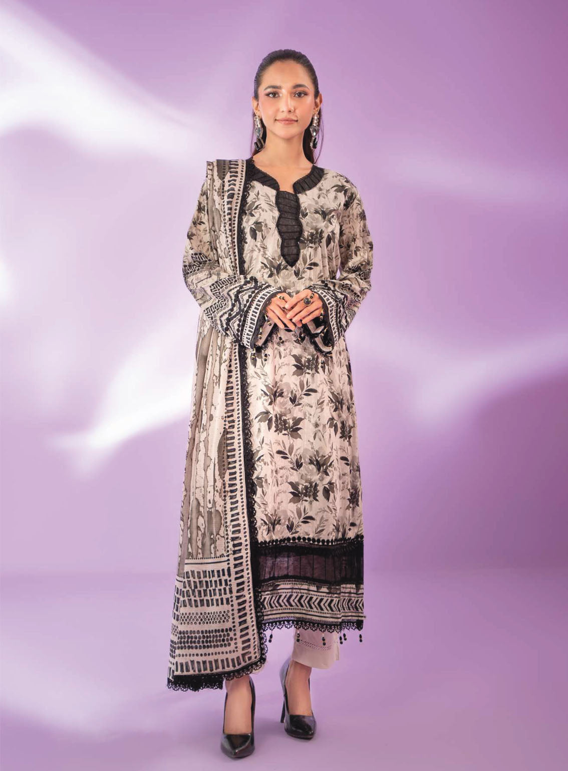 Alzohaib Colors Digital Printed Bana Doriya Dupatta Lawn 3 Piece Unstitched Suit AZ24CL CDB-12