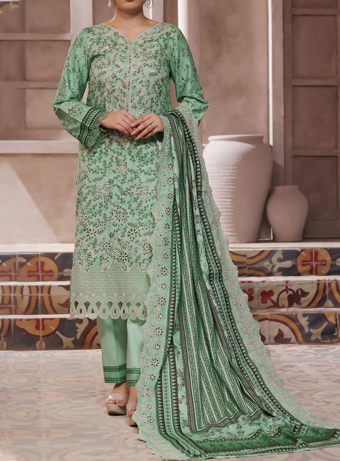 Anmol By VS Textile Embroidered Cottel 3 Piece Unstitched Suit VS24AC D-252