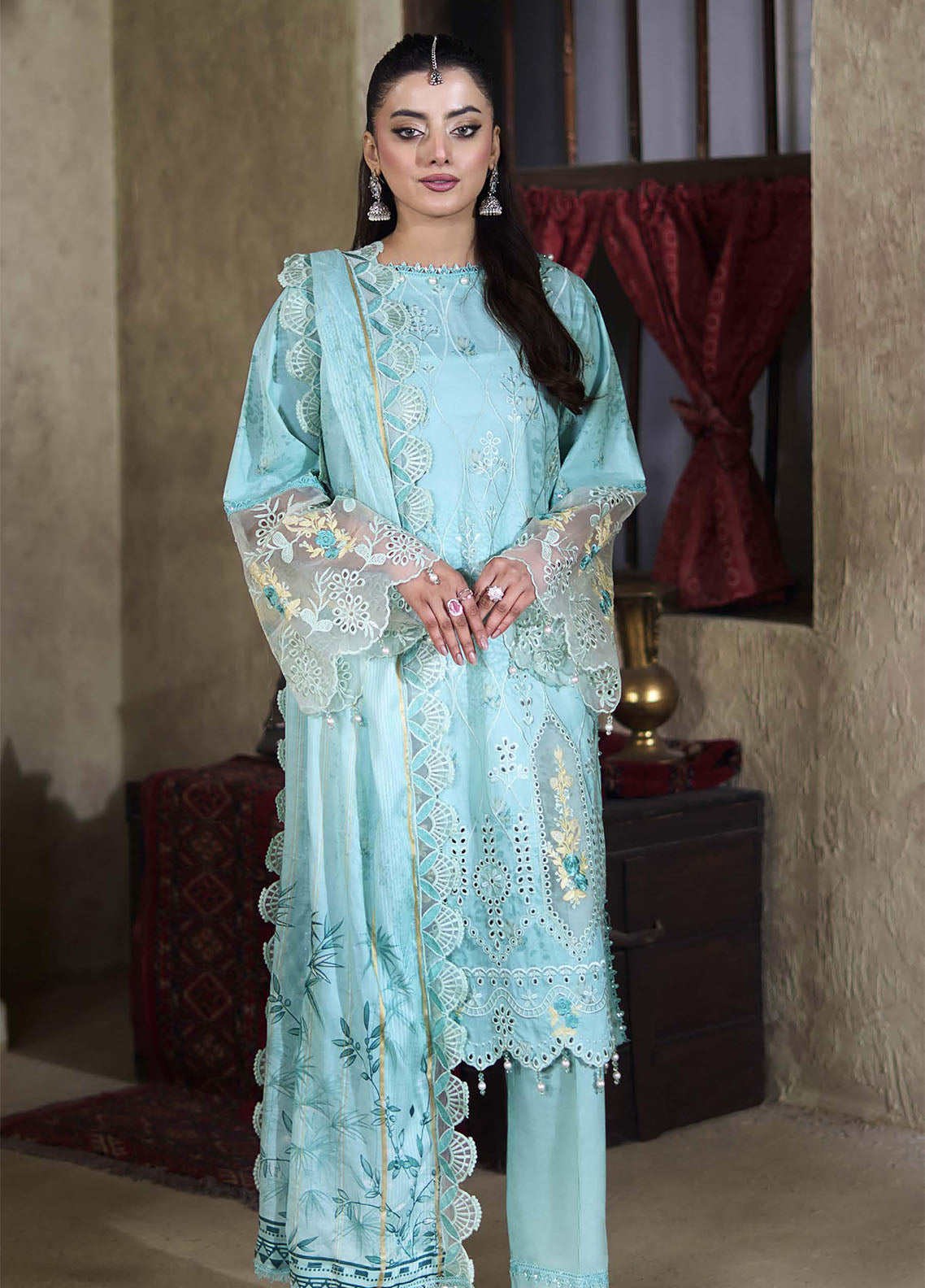 Applique Kari By Alzohaib Embroidered Cutwork Lawn 3 Piece Unstitched Suit AZ26AKEC D-06