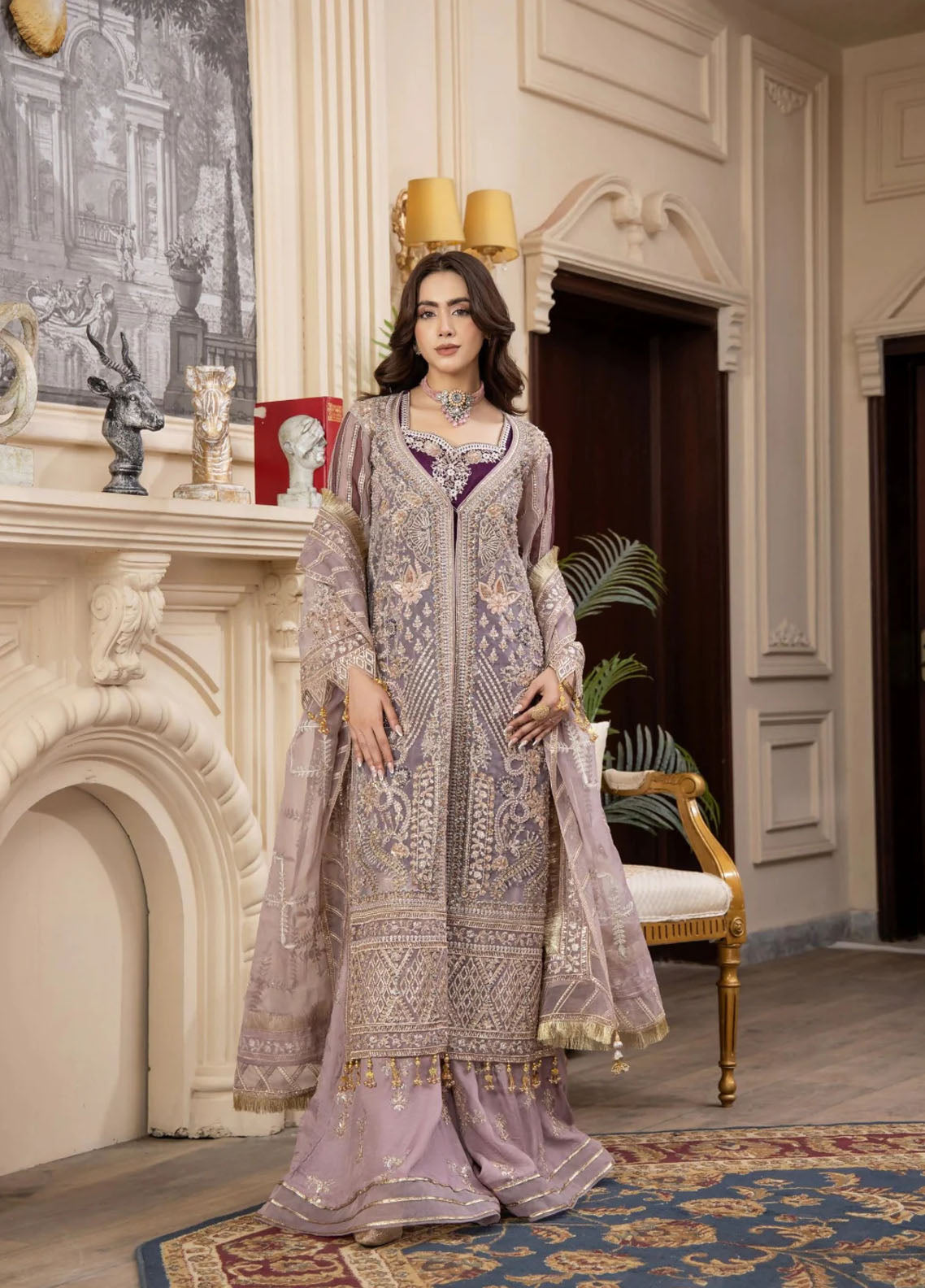 Areesha Luxury Embroidered Organza 3 Piece Unstitched Suit ARE25LC D-04 ROYAL LILAC