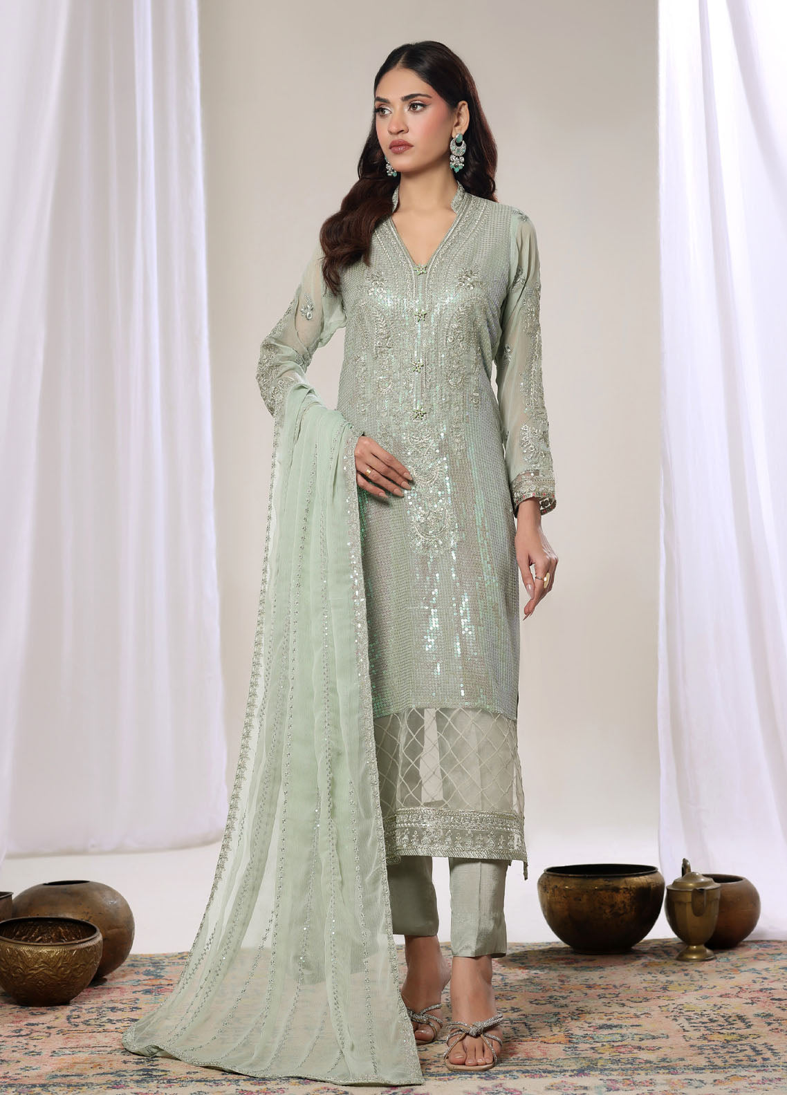 Aura By Soghat Creation Luxury Embroidered Chiffon 3 Piece Unstitched Suit SC26A D-LC-03
