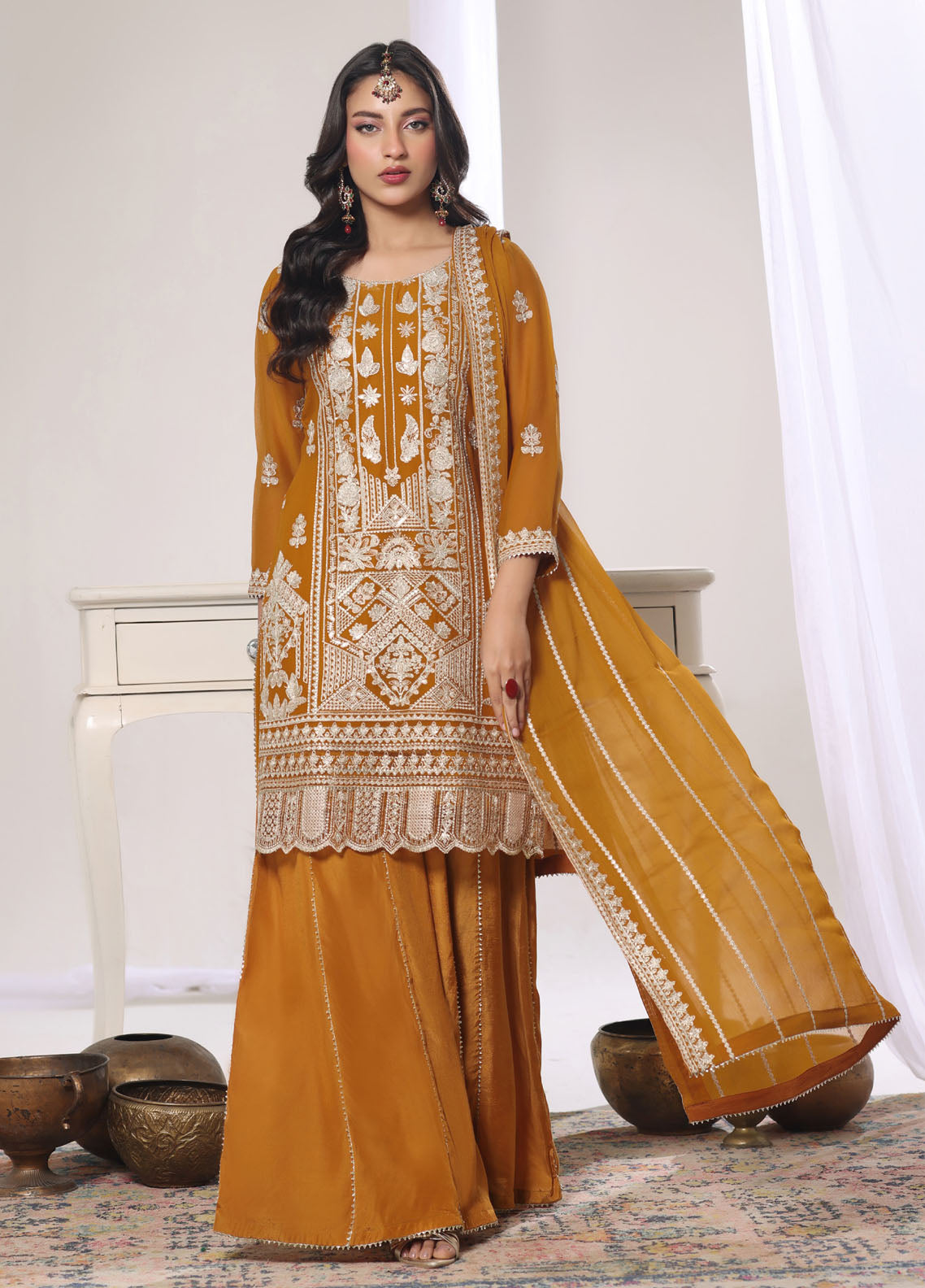 Aura By Soghat Creation Luxury Embroidered Chiffon 3 Piece Unstitched Suit SC26A D-LC-06
