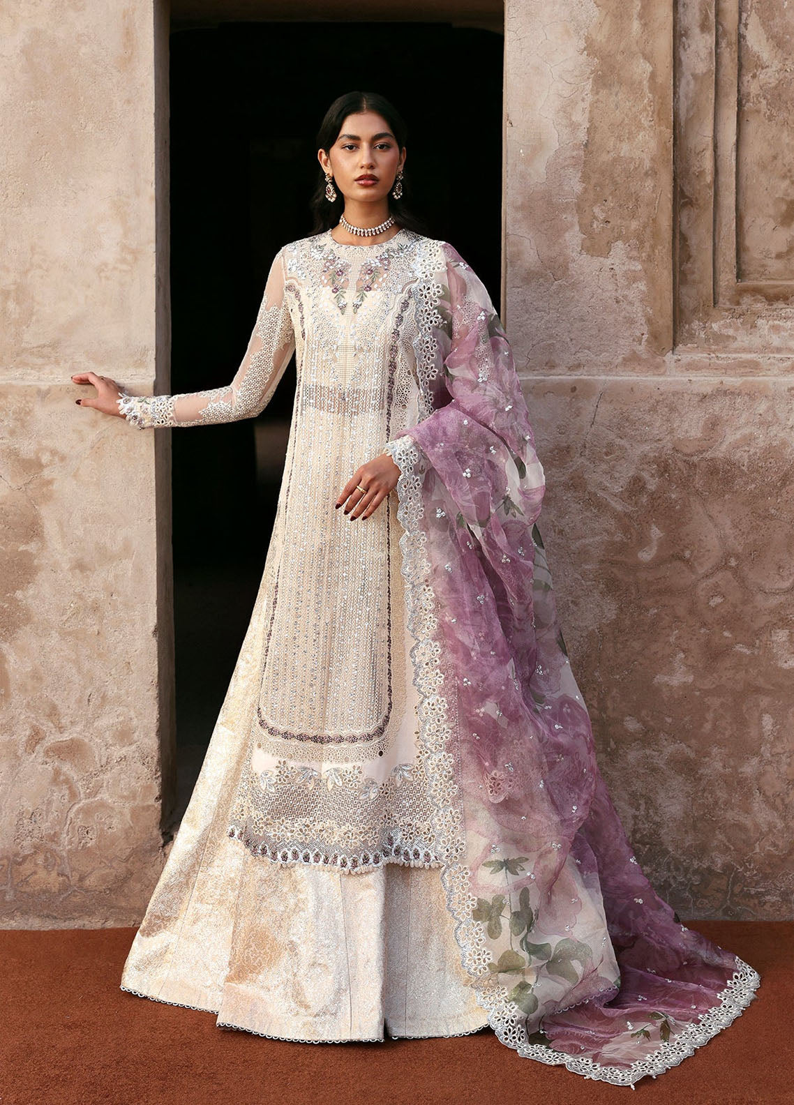 Ayzel By Afrozeh Kaashvi Embroidered Organza 3 Piece Unstitched Suit AF25KW D-01 MEHARVI