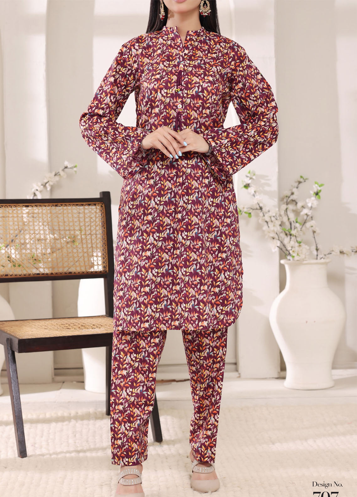 Co-Ordset By Aizal Printed Cambric 2 Piece Stitched Suit AL25COS D-707