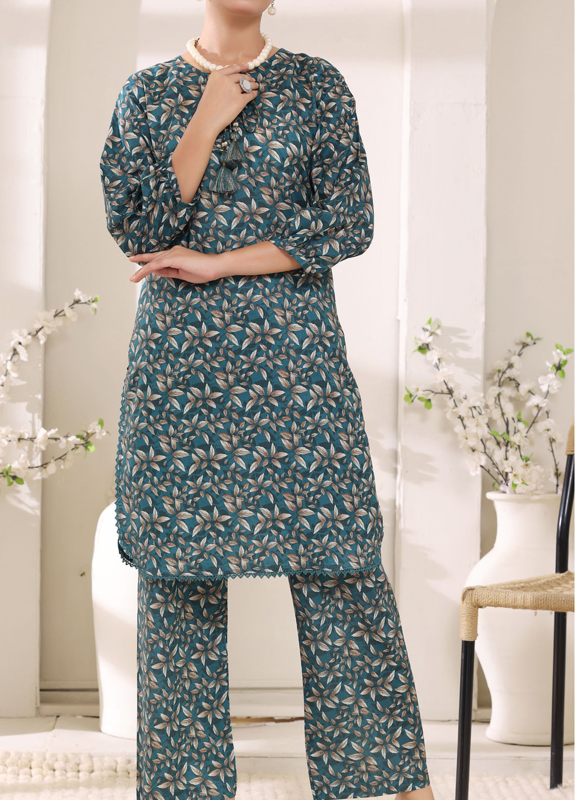 Co-Ordset By Aizal Printed Cambric 2 Piece Stitched Suit AL25COS D-716