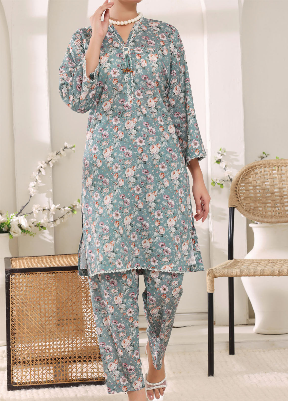 Co-Ordset By Aizal Printed Cambric 2 Piece Stitched Suit AL25COS D-720