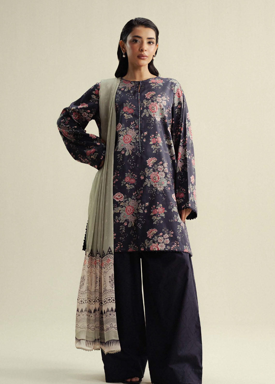Coco Prints By Zara Shahjahan Printed Cotton Satin 3 Piece Unstitched Suit CZS25PD4 D-4A ASTER