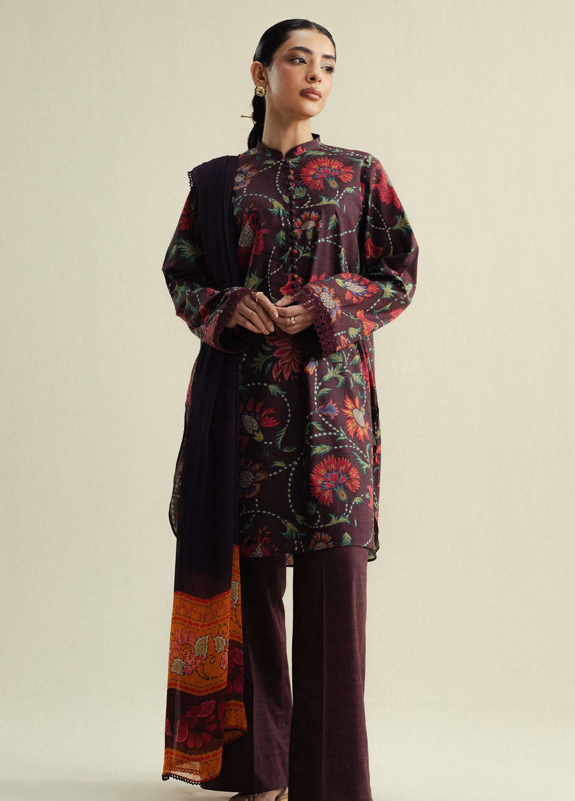 Coco Prints By Zara Shahjahan Printed Slub Cotton 3 Piece Unstitched Suit CZS25PD4 D-1A MEADOW