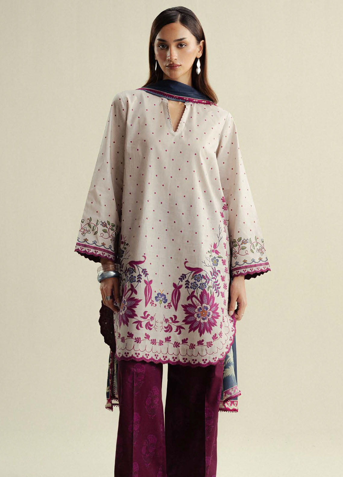 Coco Prints By Zara Shahjahan Printed Slub Cotton 3 Piece Unstitched Suit CZS25PD4 D-2A MUSE