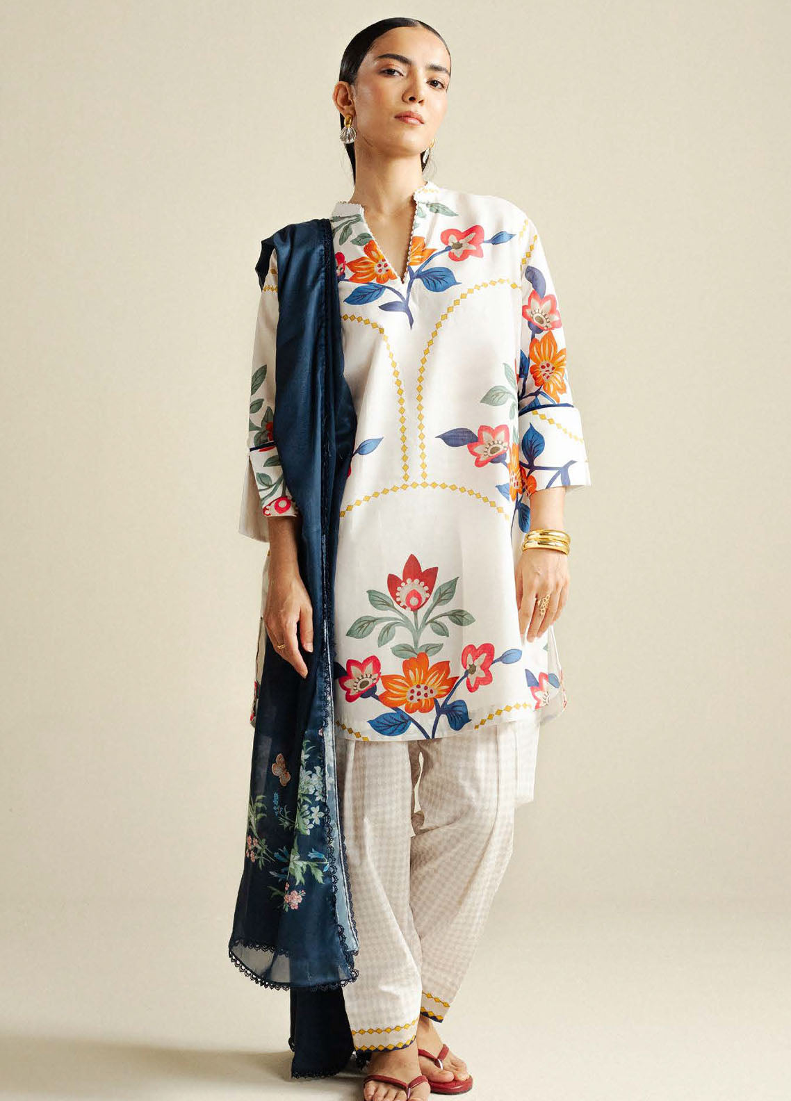 Coco Prints By Zara Shahjahan Printed Slub Cotton 3 Piece Unstitched Suit CZS25PD4 D-3A LOOM