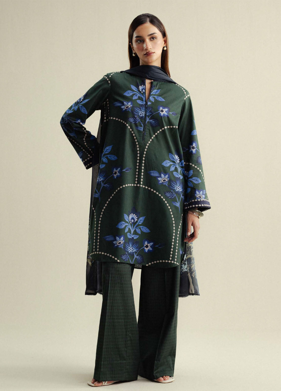 Coco Prints By Zara Shahjahan Printed Slub Cotton 3 Piece Unstitched Suit CZS25PD4 D-3B LOOM