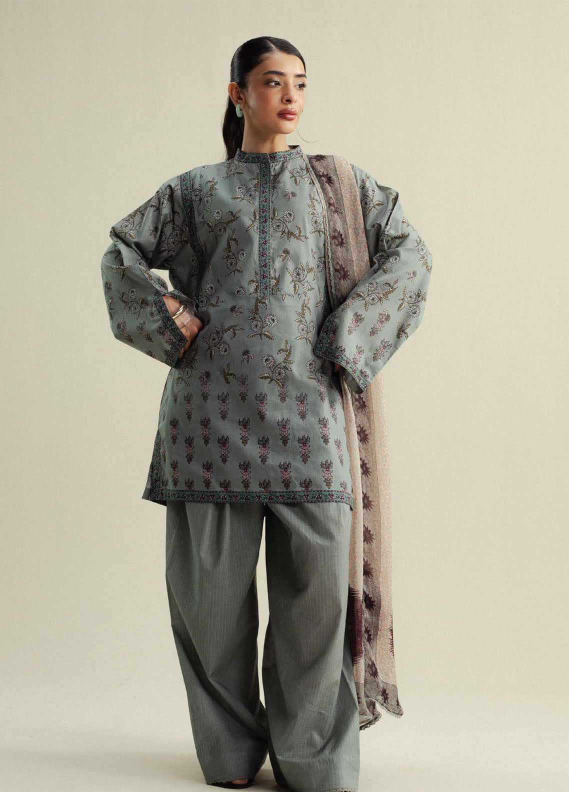 Coco Prints By Zara Shahjahan Printed Slub Cotton 3 Piece Unstitched Suit CZS25PD4 D-5B FABLE
