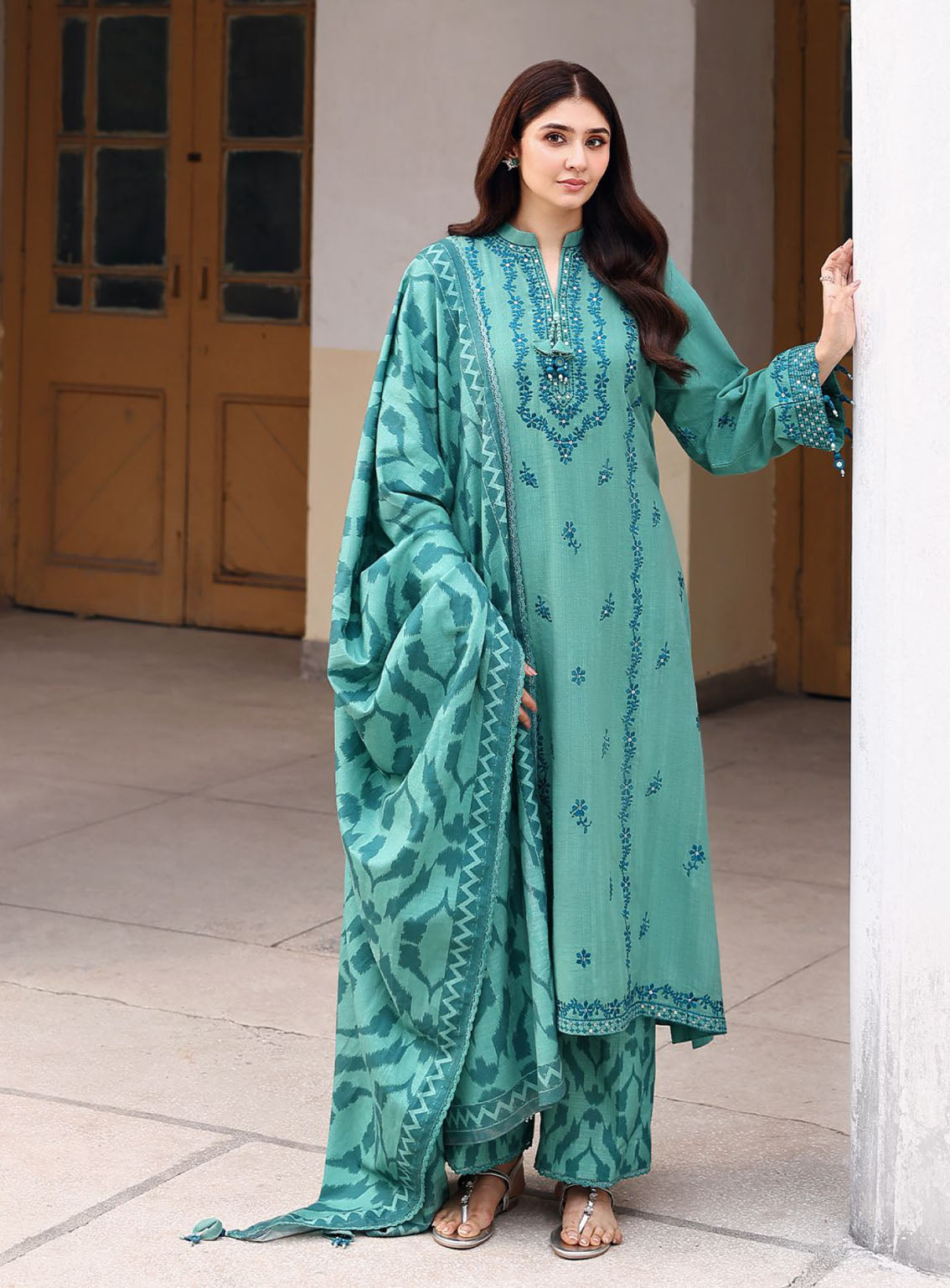 Cross Stitch Embroidered Khaddar 3 Piece Unstitched Suit CS25WKLM D-01 FLEUR WHISPER