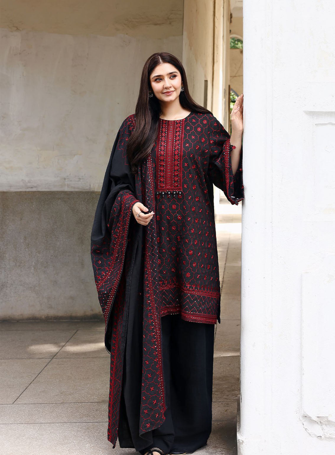 Cross Stitch Embroidered Khaddar 3 Piece Unstitched Suit CS25WKLM D-02 GARNET GRACE