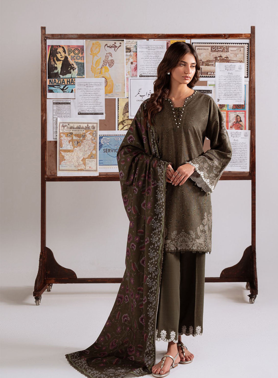 Cross Stitch Embroidered Khaddar 3 Piece Unstitched Suit CS25WKLM D-07 OLIVE CHARM