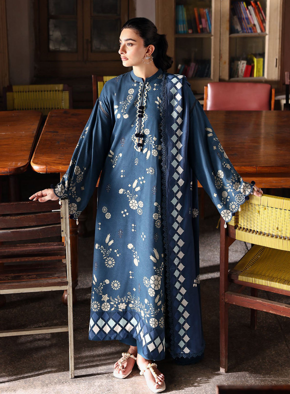 Cross Stitch Embroidered Linen 3 Piece Unstitched Suit CS25WKLM D-12 DREAMY DUNE