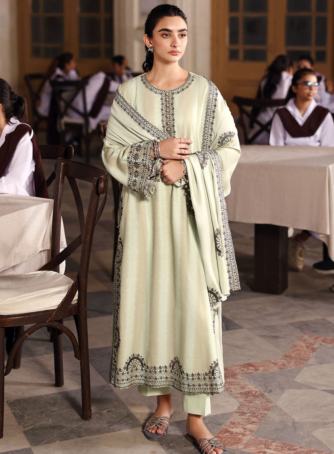 Cross Stitch Embroidered Marina 3 Piece Unstitched Suit CS25WKLM D-20 BASIL HUES