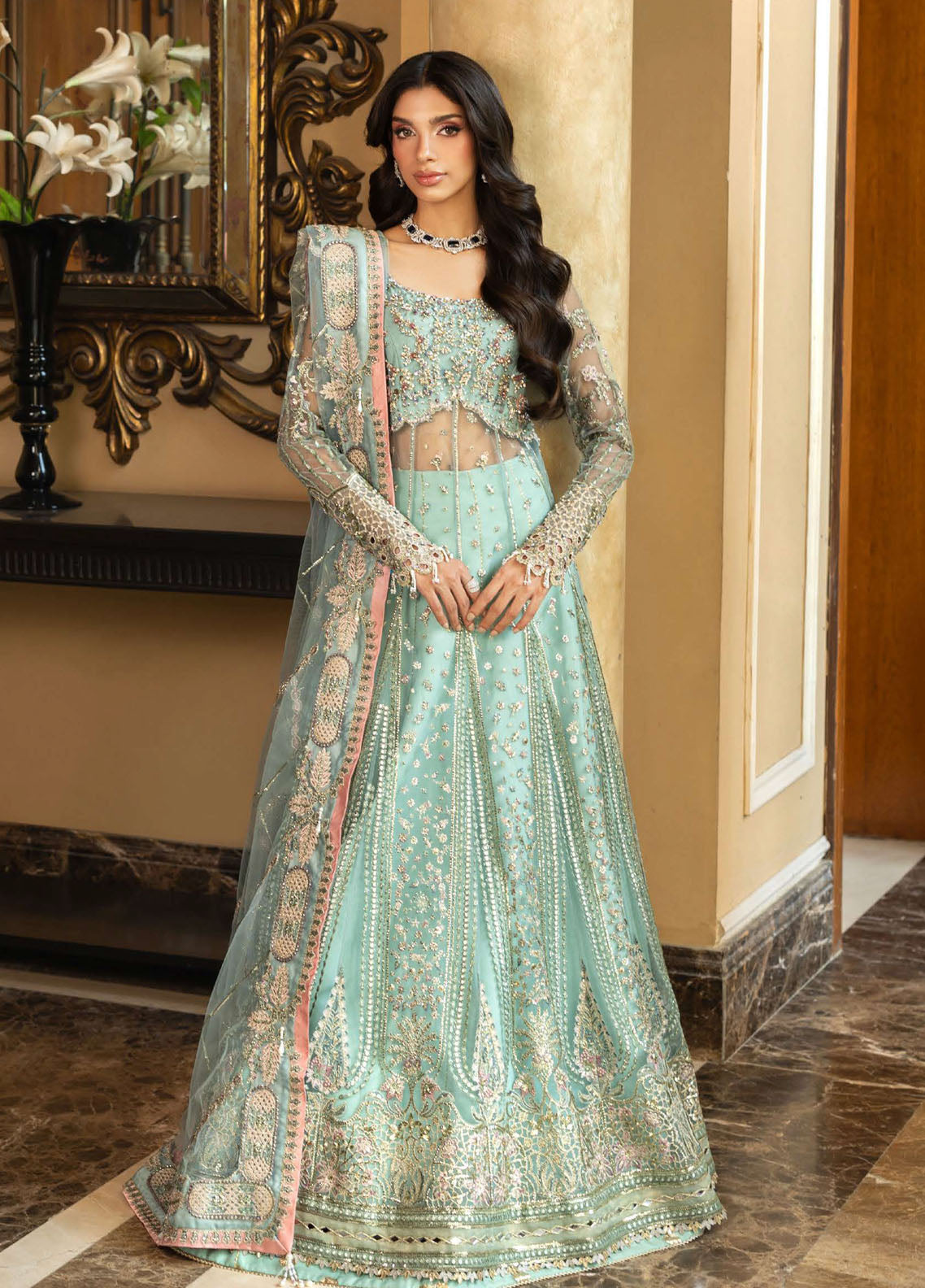 Darlings By Mushq Embroidered Net 4 Piece Unstitched Suit MQ25DW D-06 BINDU