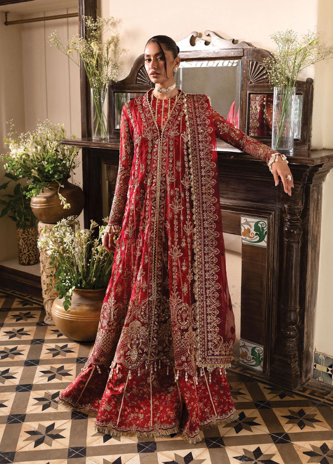 Dastangoi By Afrozeh Embroidered Organza 3 Piece Unstitched Suit AF25DG D-02 TEAROSE