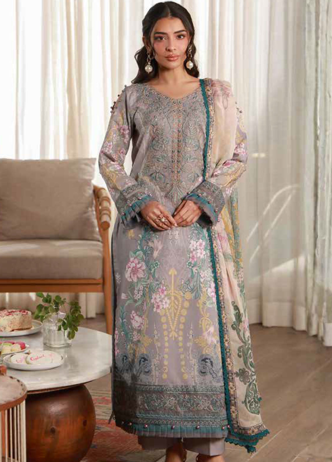 Delia By Gulaal Luxury Embroidered Lawn 3 Piece Unstitched Suit GL26DLLV1 D-02 ORRA