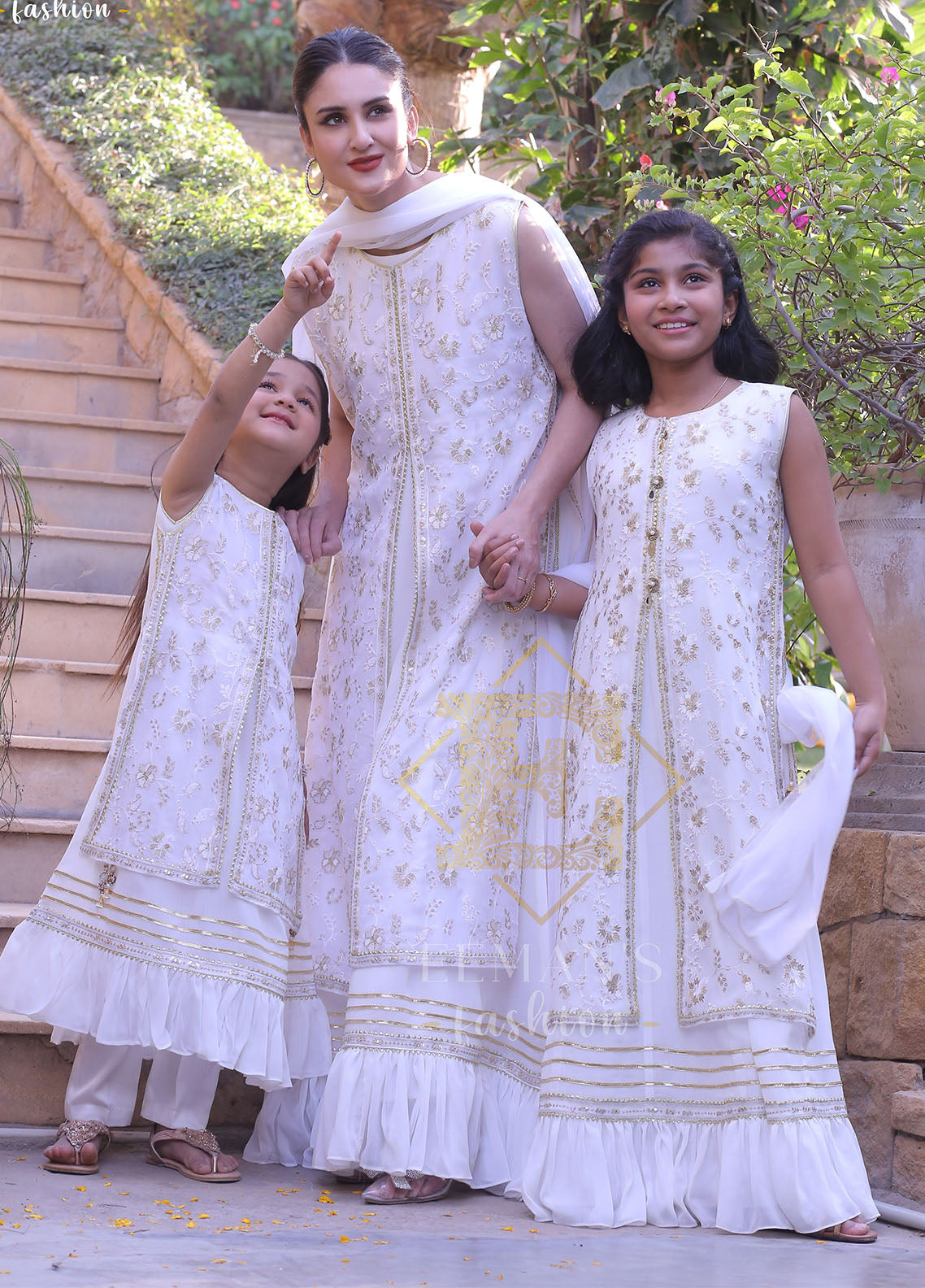 Eemans Fashion Fancy Chiffon Stitched Suit EEF25K&G D-700-O&W