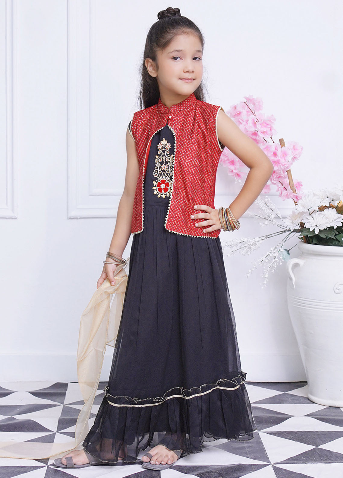 Eemans Fashion Fancy Chiffon Stitched Suit EEF25K&G D-715-BK