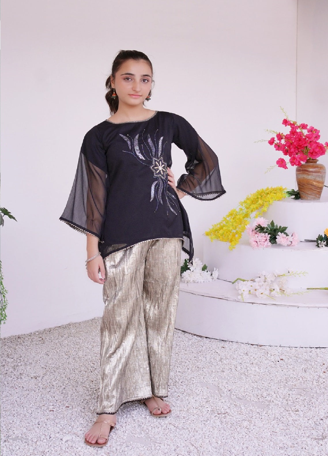 Eemans Fashion Fancy Chiffon Stitched Suit EEF25K&G D-739-BK