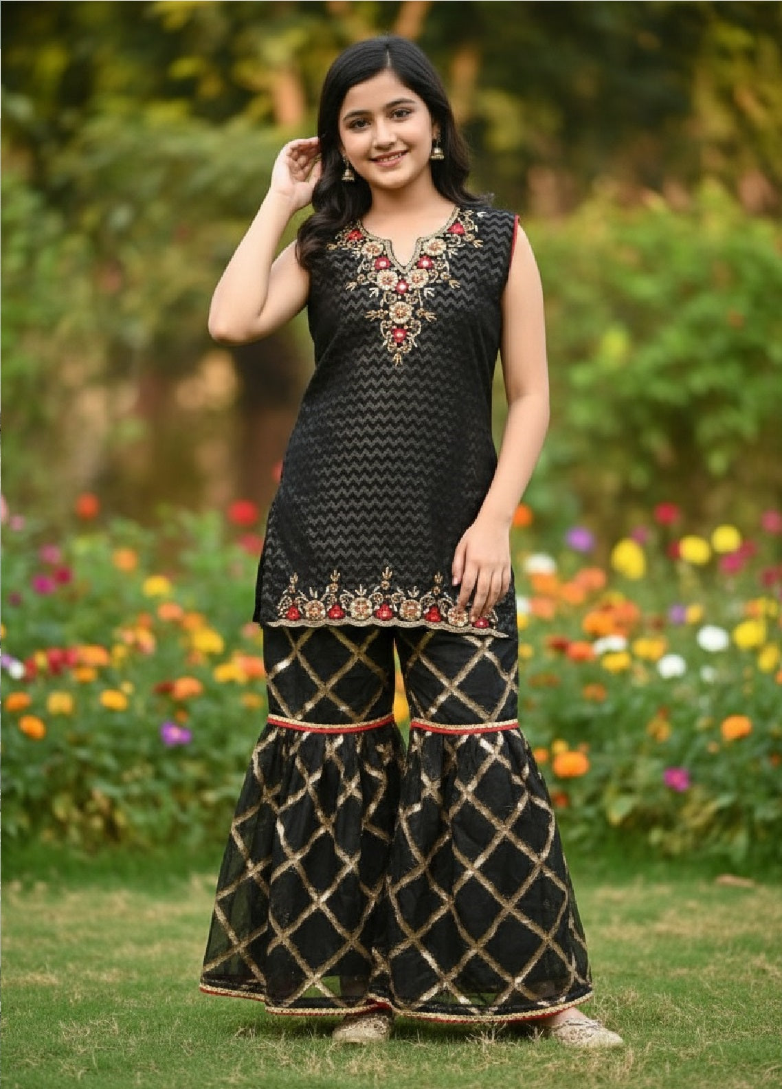 Eemans Fashion Fancy Chiffon Stitched Suit EEF25K&G D-743-BK