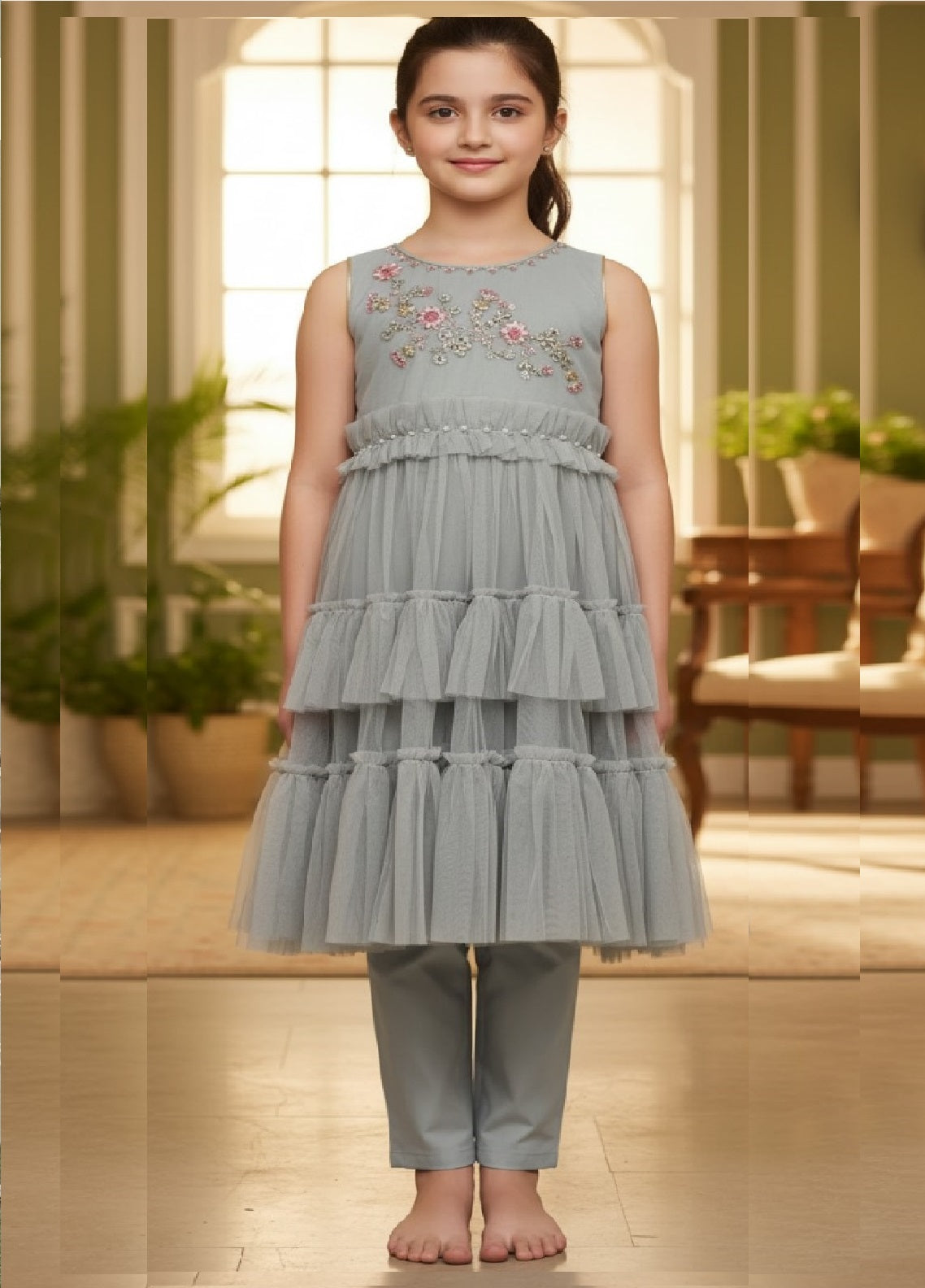 Eemans Fashion Fancy Net Stitched Suit EEF25K&G D-752-GY