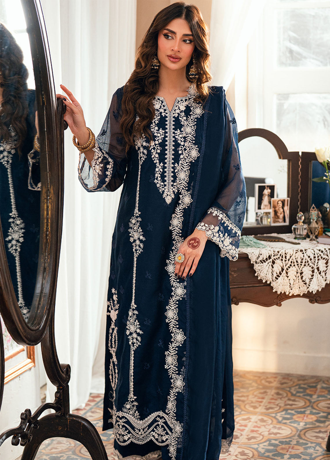 Eid Ensembles By Azure Embroidered Khaddi Net 4 Piece Unstitched Suit AZU26EE D-STELLAR BLUE