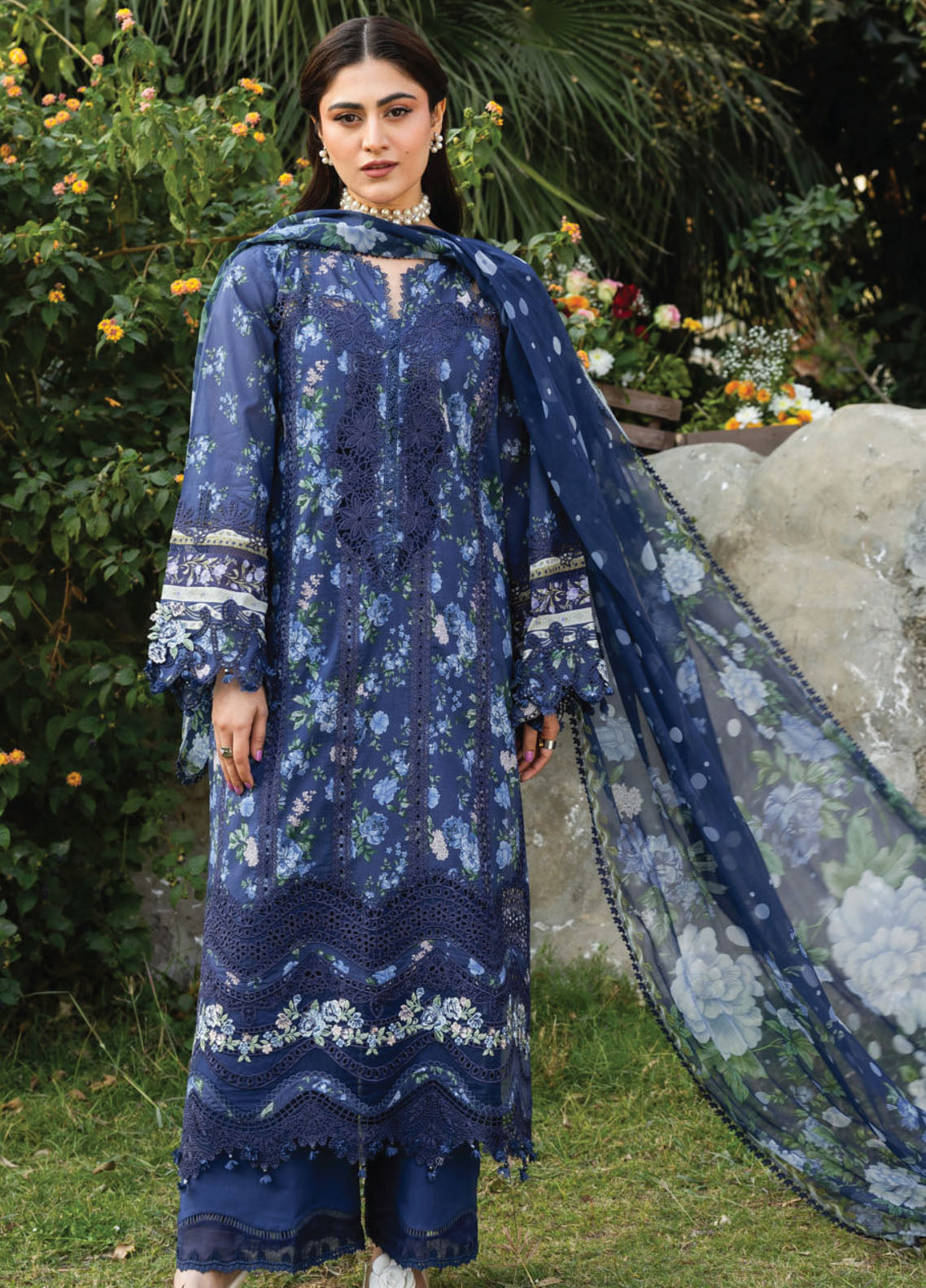 Elaf Premium Chikankari Lawn 3 Piece Unstitched Suit EF26CP D-ERC-3B NEEL