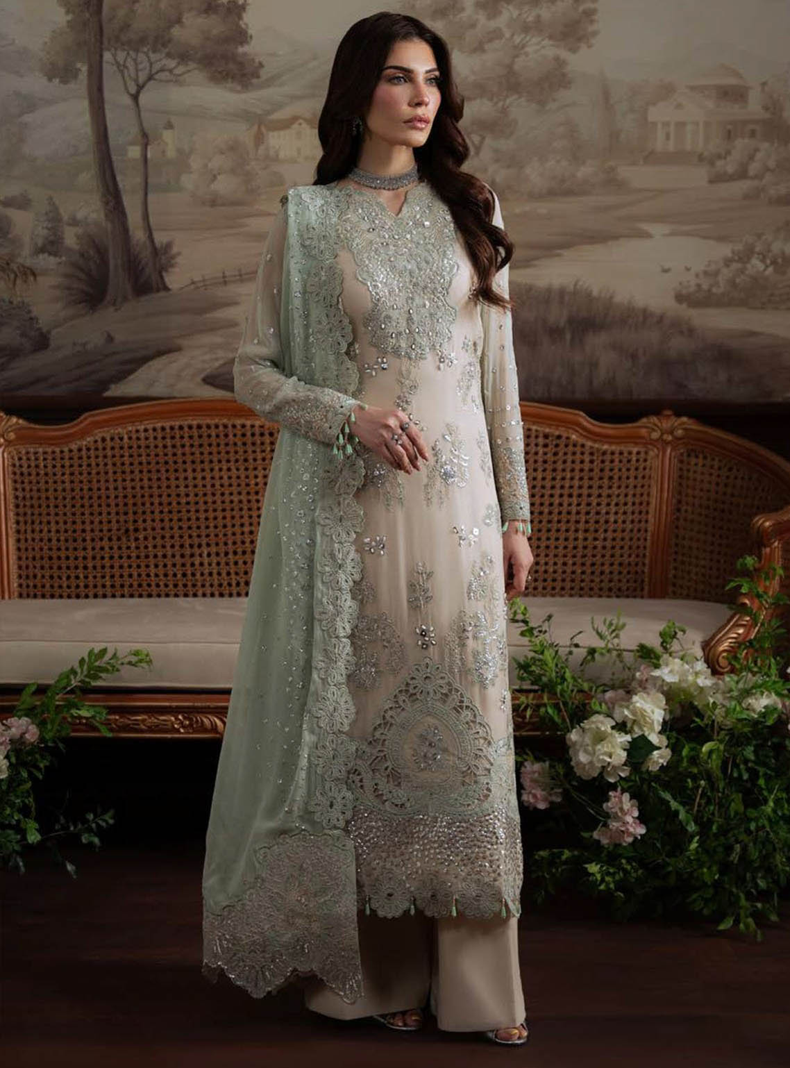 Elanora By Nureh Luxury Embroidered Chiffon 4 Piece Unstitched Suit NU25ELCV2 D-NEL-73