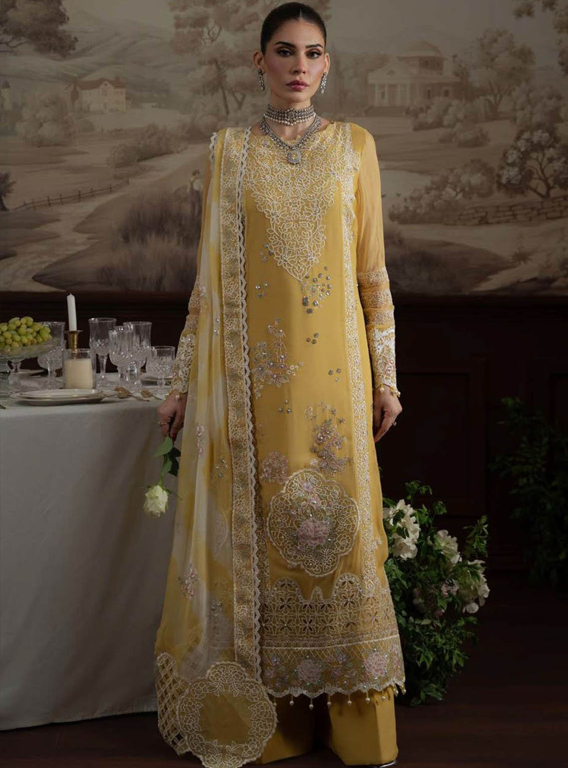 Elanora By Nureh Luxury Embroidered Chiffon 4 Piece Unstitched Suit NU25ELCV2 D-NEL-76