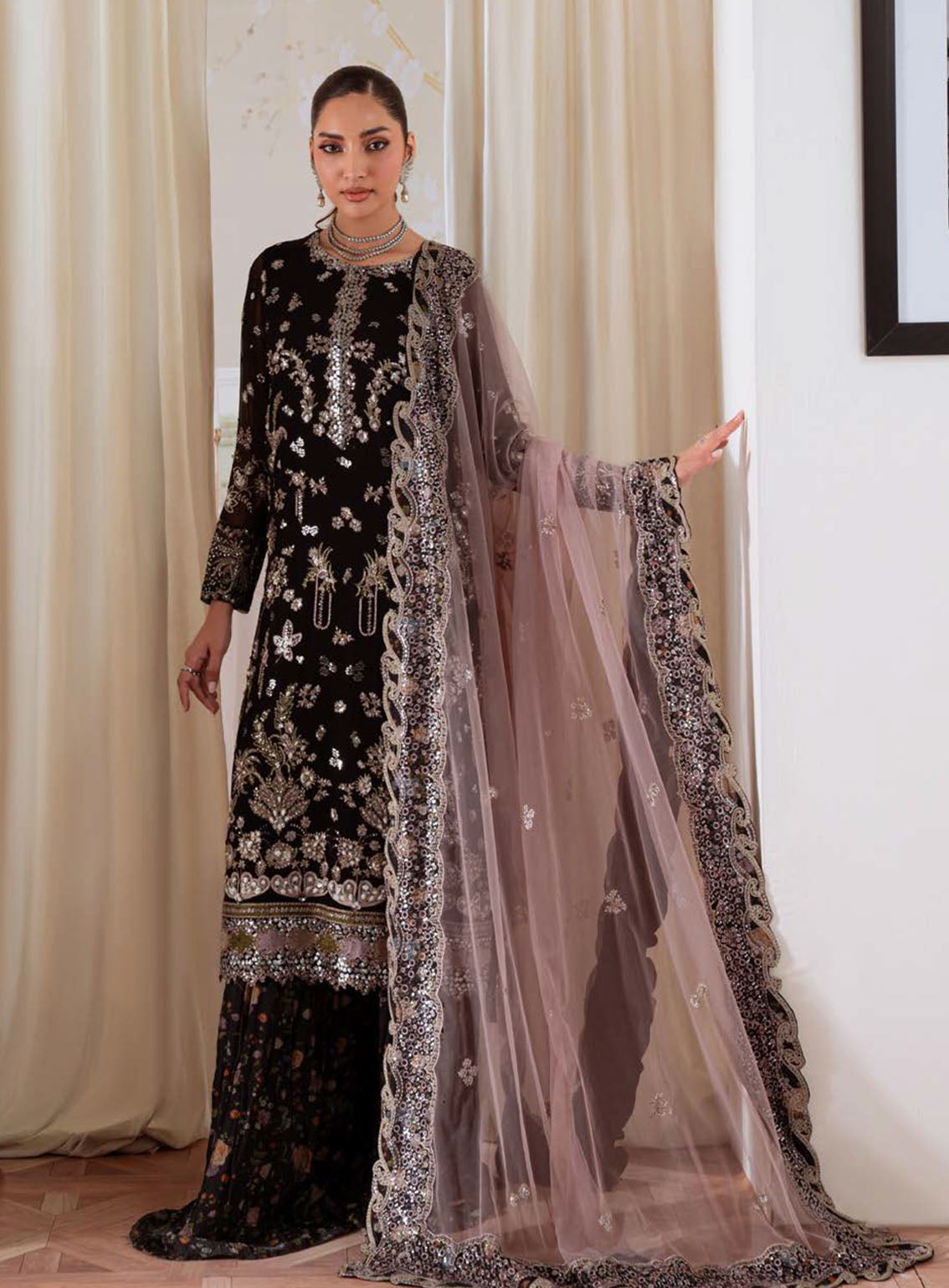 Elanora By Nureh Luxury Embroidered Chiffon 4 Piece Unstitched Suit NU25ELCV3 D-NEL-83