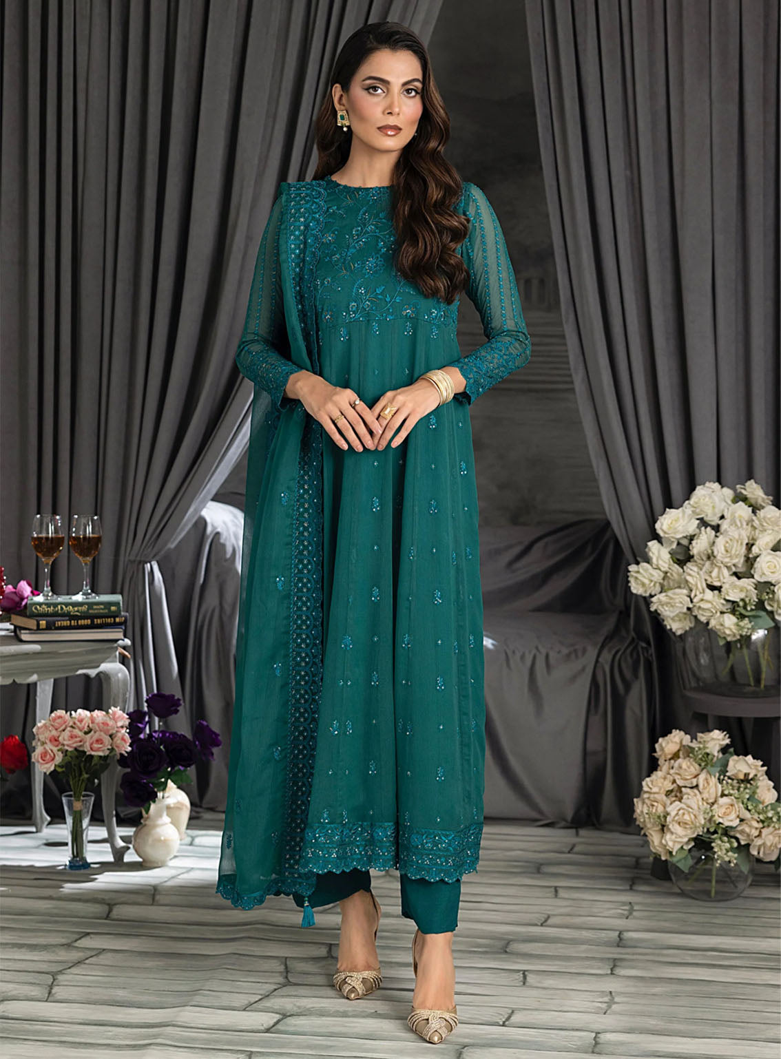 Elegance By LSM Lakhany Embroidered Chiffon 4 Piece Unstitched Suit LSM25EEC D-LG-IZ-0166