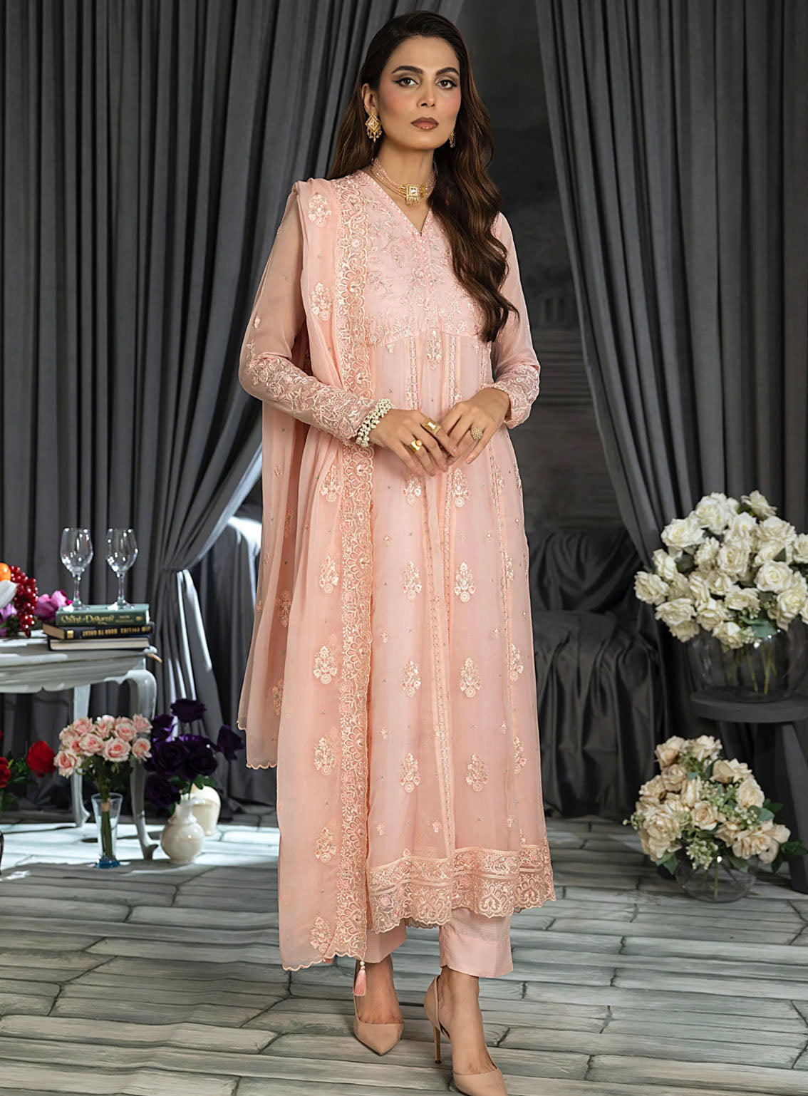 Elegance By LSM Lakhany Embroidered Chiffon 4 Piece Unstitched Suit LSM25EEC D-LG-UB-0073