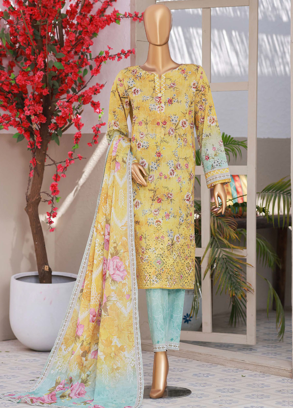Elegant By HZ Textiles Embroidered Lawn 3 Piece Unstitched Suit HZ26EE D-CE-1012