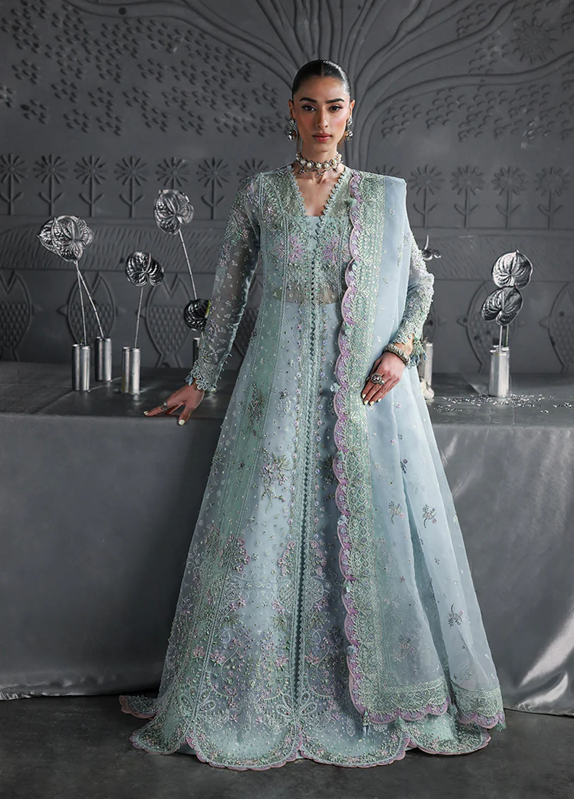 Elirah By Qalamkar Embroidered Organza 3 Piece Unstitched Suit QLM25EF D-MF-08 SERENE AQUA